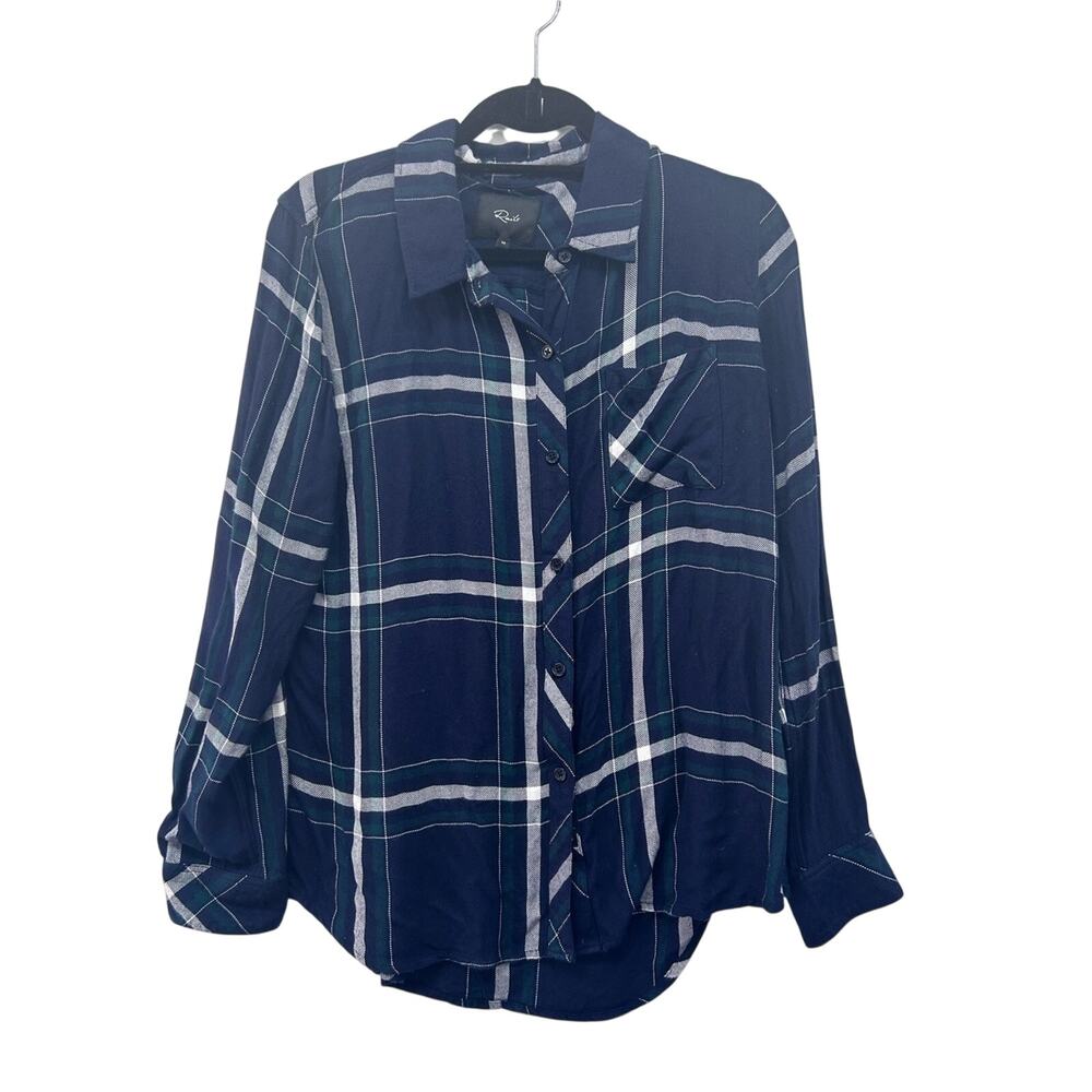 Rails Hunter Women’s Navy and Green Plaid Button-Down Shirt Size M